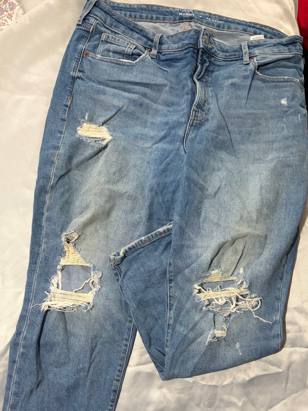 Medium wash Distressed OG straight jeans